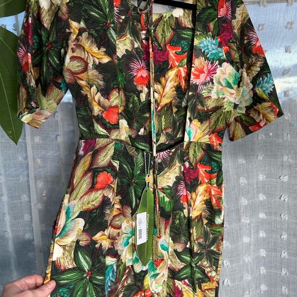 Farm Rio low back romper jungle flowers size M with beaded tassel ties! NWT! - Picture 8 of 12
